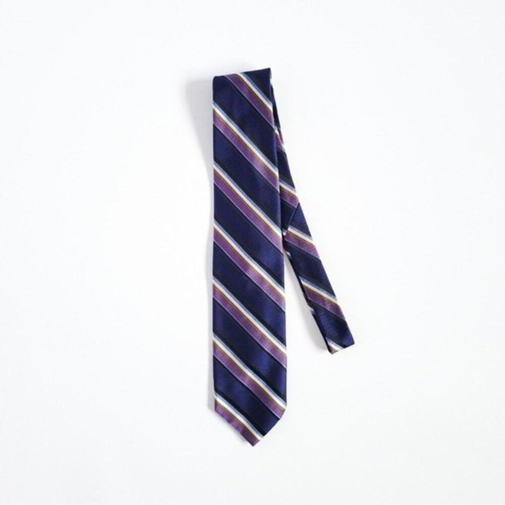 NEW Altea Silk Tie Italian Diagnol Striped Navy Blue Purple Brown Mens - Picture 5 of 9